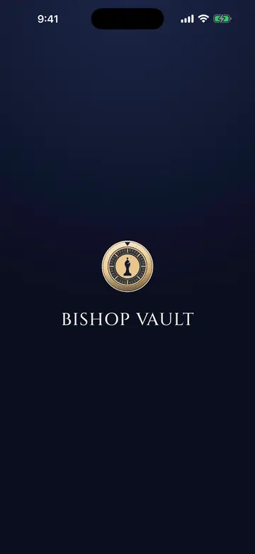 The blank cover the app switcher shows: the Bishop Vault dial and name on a plain background.