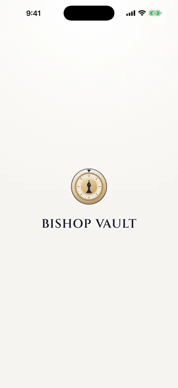 The blank cover the app switcher shows: the Bishop Vault dial and name on a plain background.